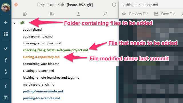 Git status in the file explorer