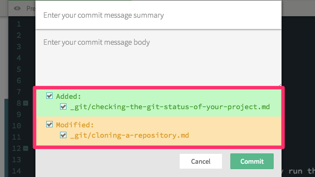 Git status in the commit prompt