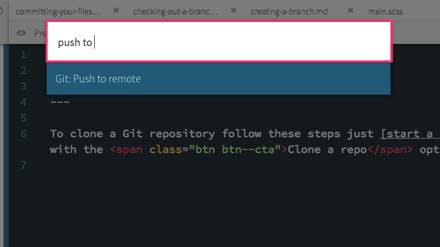 Git: Push to remote in the Command Palette